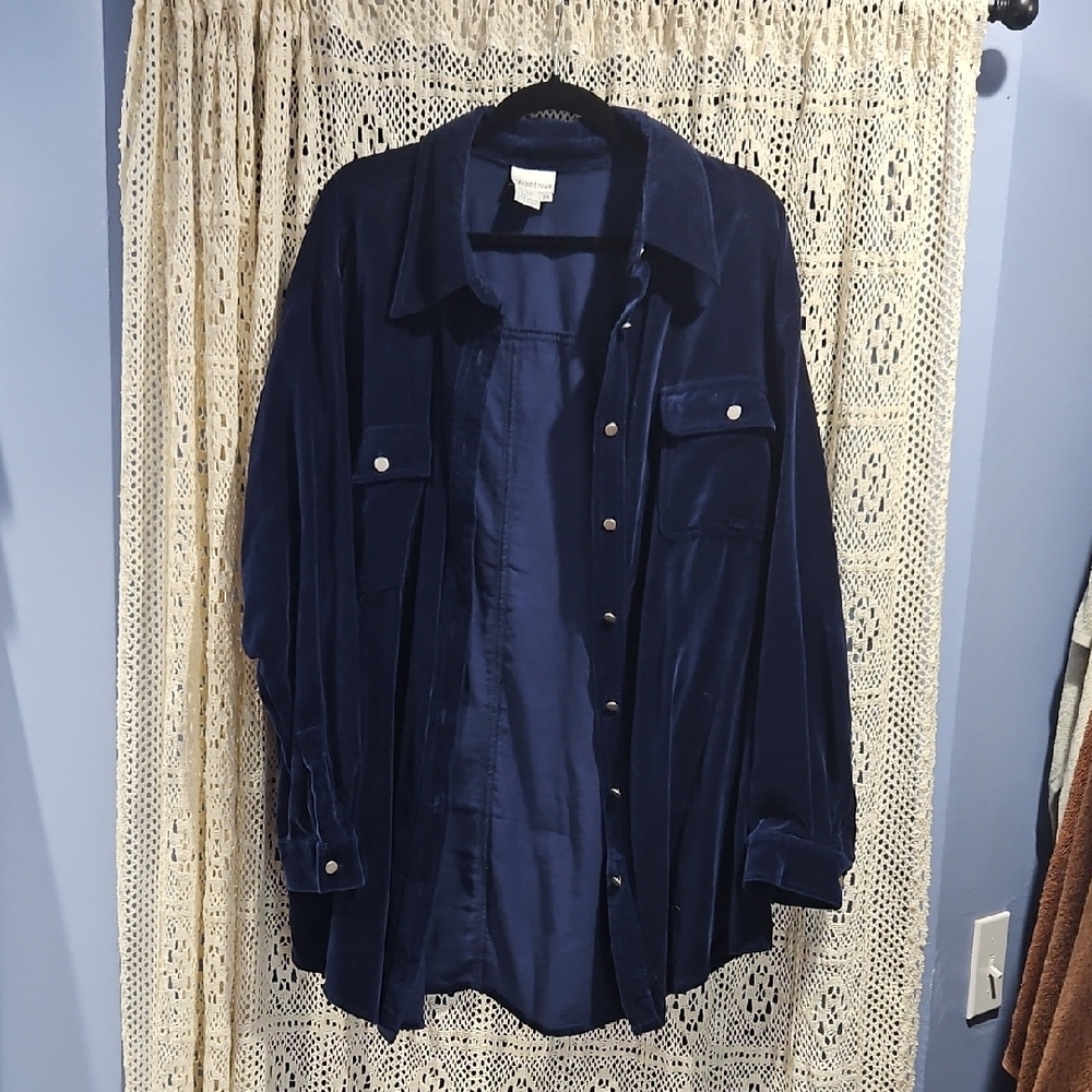 Newport News Royal Blue Crushed Velvet Shirt 2x